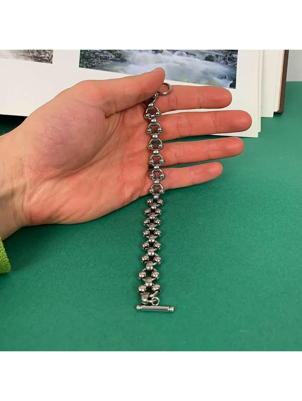 Cyber Y2K style Punk Silver stainless steel ball chain bracelet. Unisex